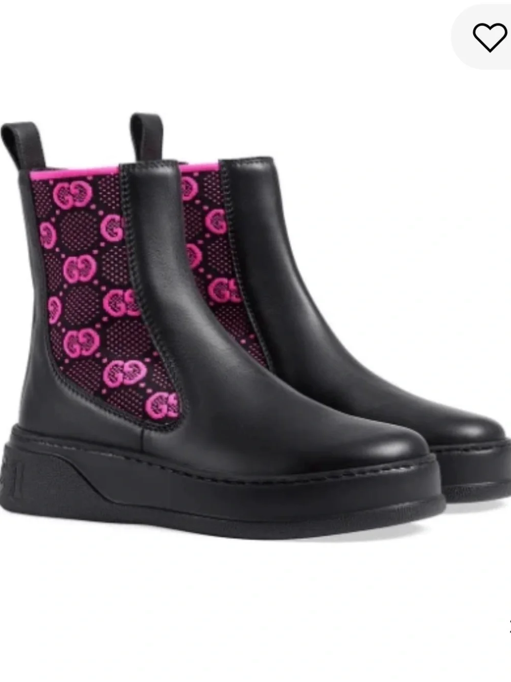 Gucci Black Leather Chelsea Boots with Pink GG Elastic Panels Black and fusia